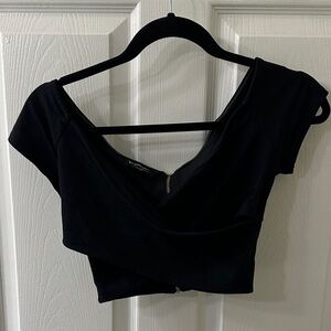 bebe off the shoulder Black Wrap Crop Top